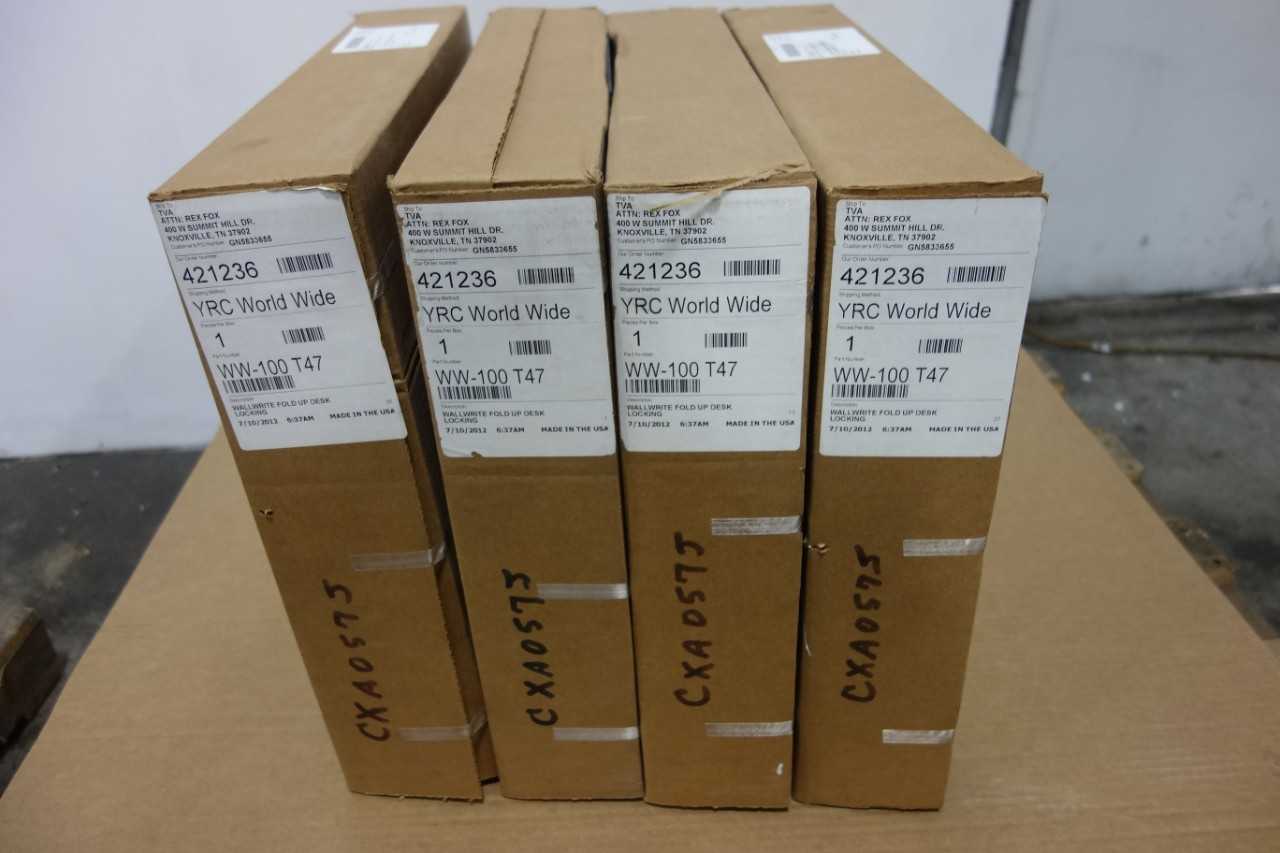 LOT OF 4 WALL-RITE WALL MOUNTED STEEL FOLD UP DESKS - TOOL STORAGE