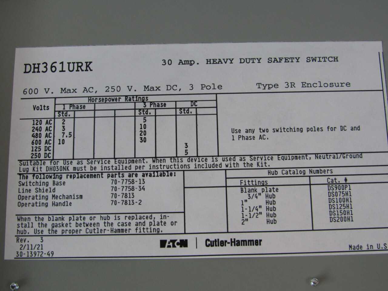 Pallet of 1x Un-Used No Box DH361URK Switches - ELECTRICAL COMPONENTS