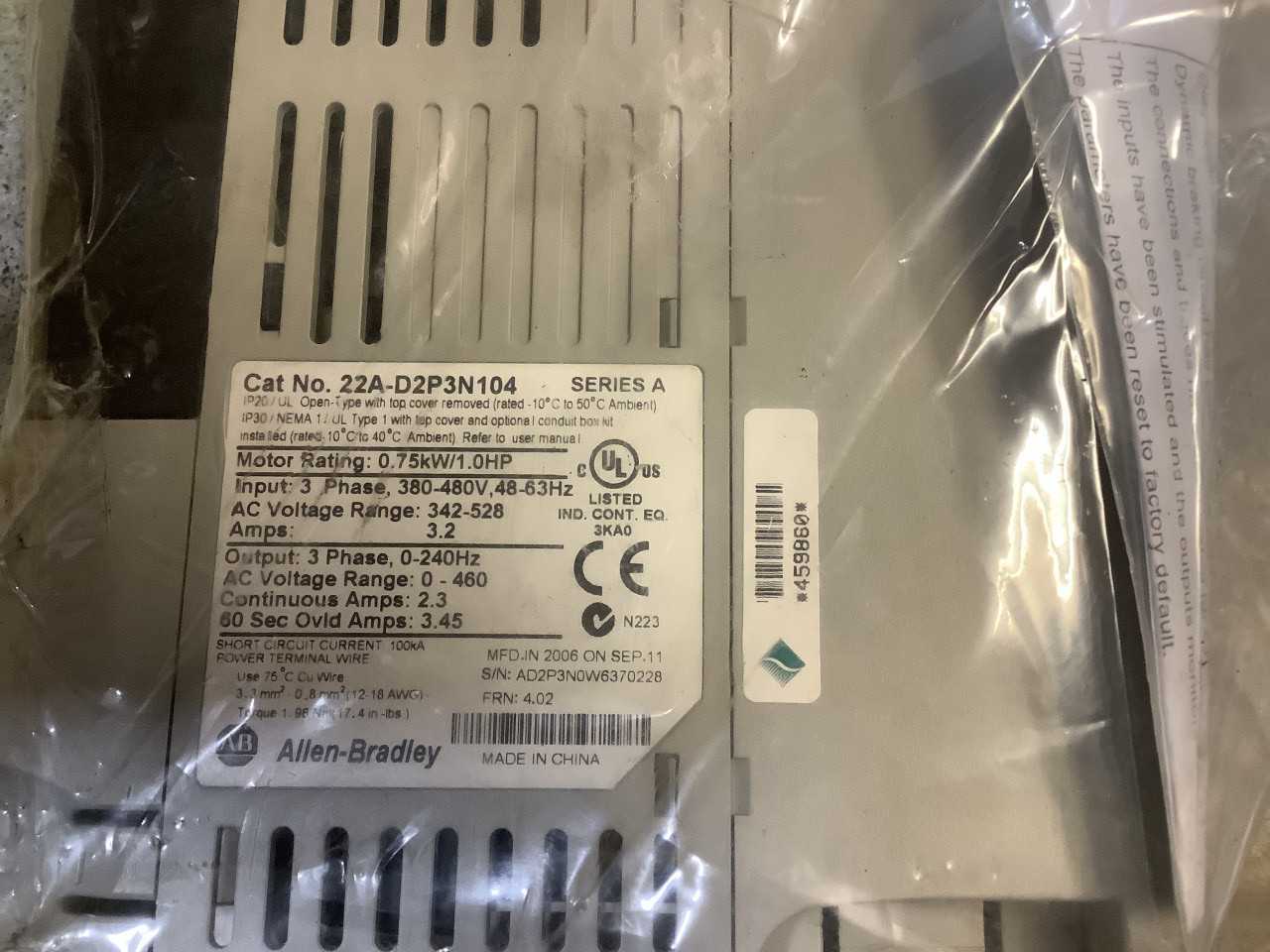 Allen-Bradley 22A-D2P3N104 PowerFlex 4 AC Drive - MOTOR DRIVES