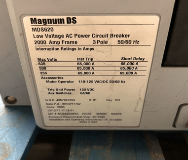 QTY 2- EATON MAGNUM DS MDS620 LOW VOLTAGE POWER CIRCUIT BREAKER - LOW VOLTAGE CIRCUIT BREAKERS