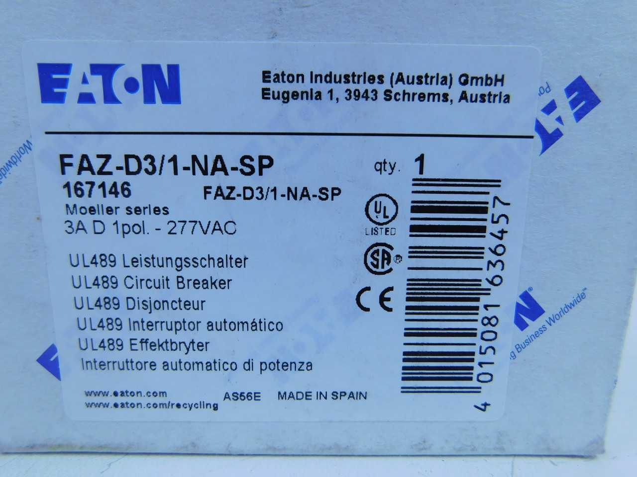 Quantity of 11x FAZ-D3/1-NA-SP MCB/Industrials - VALVES Quantity of 11x FAZ-D3/1-NA-SP MCB/Industrials - VALVES