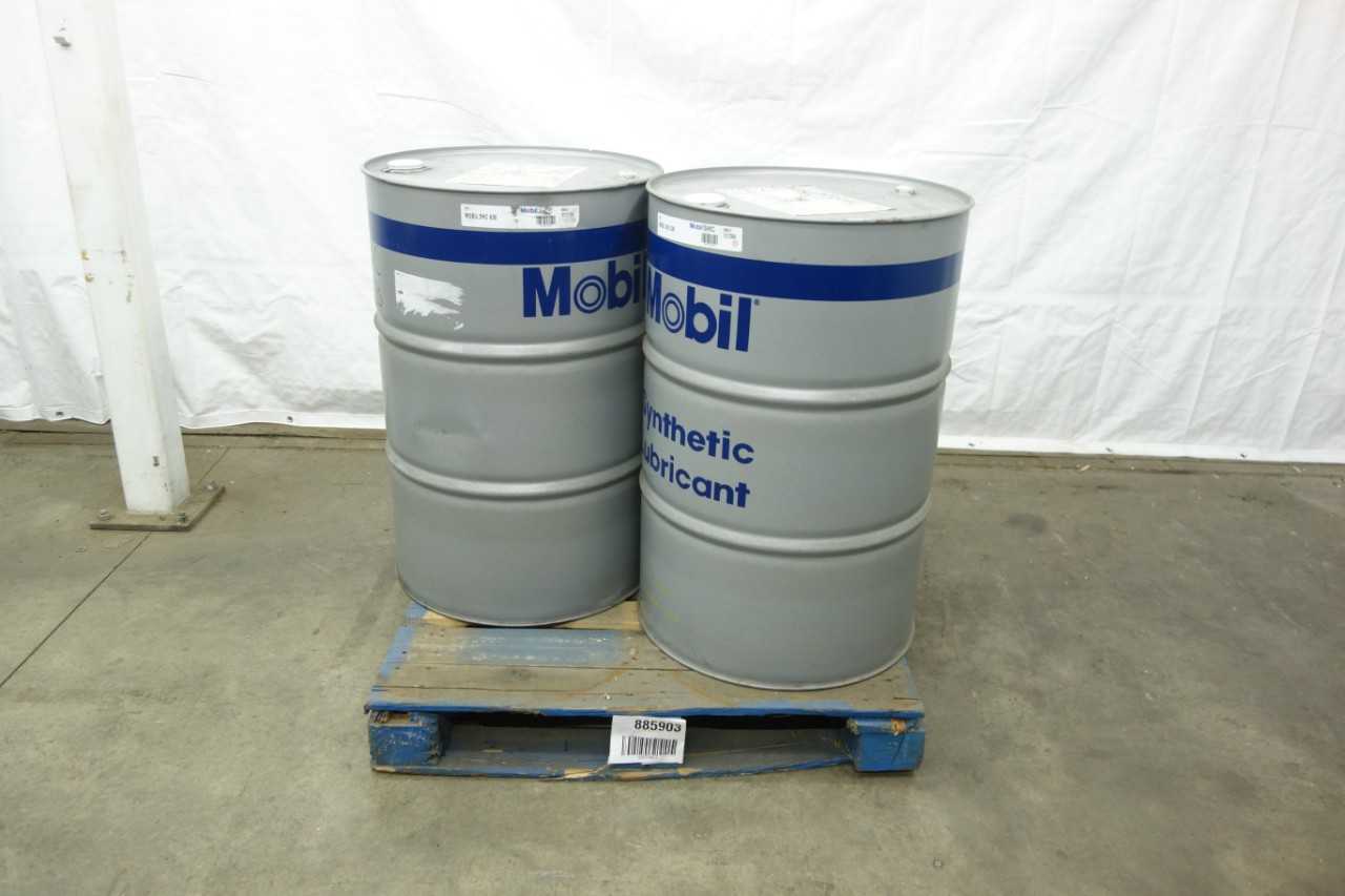 LOT OF 2 FULL 55 GALLON DRUMS OF MOBIL SHC 630 SYNTHETIC BEARING AND GEAR OIL - BEARINGS