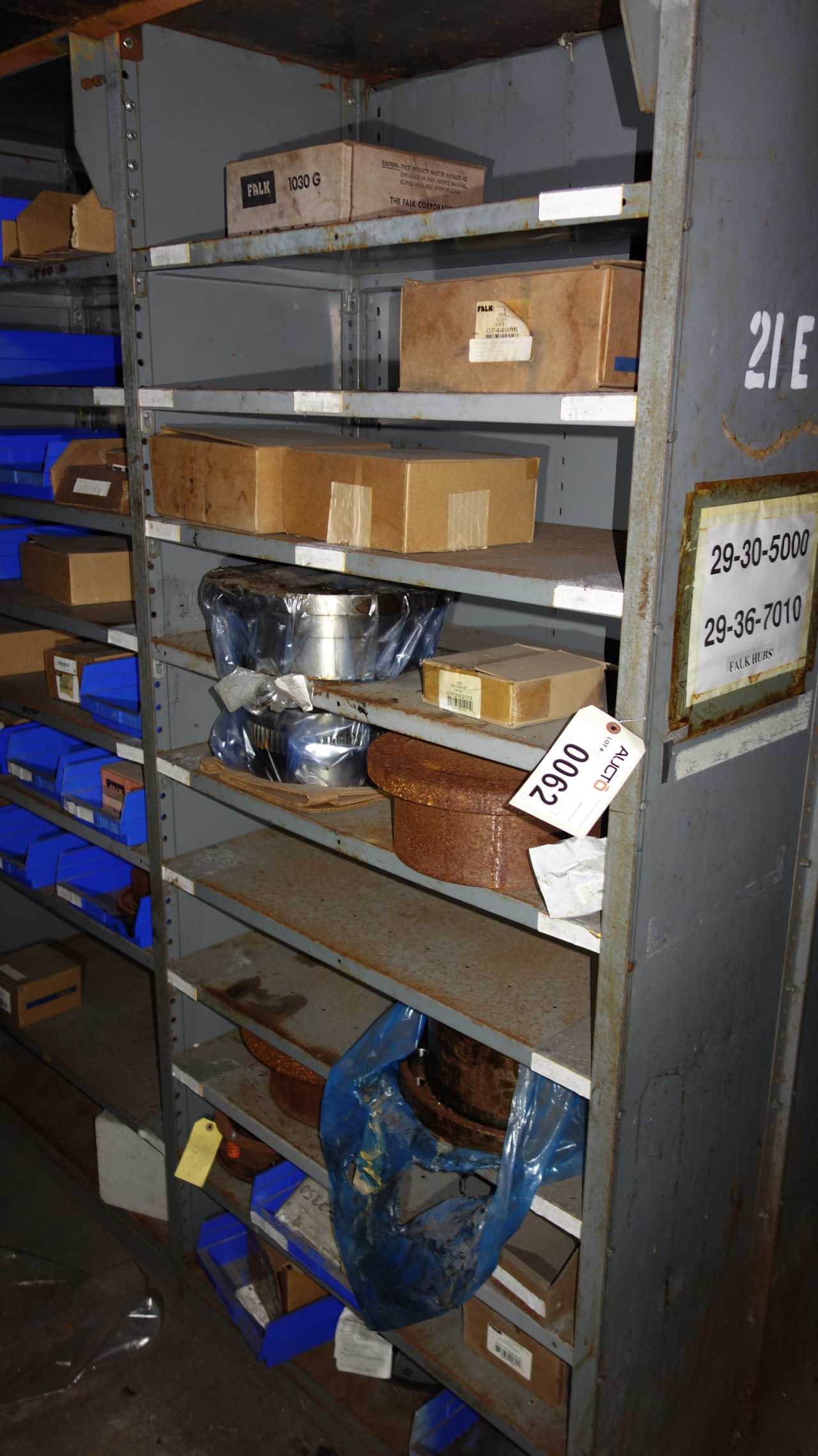 CONTENTS OF 7 SECTIONS OF SHELVING, FALK HUBS - SHELVING
