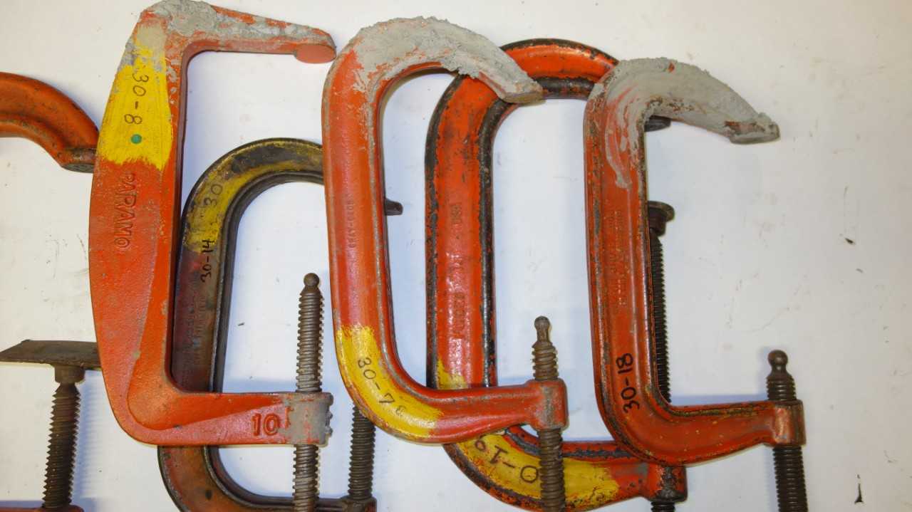 LOT OF 8 ASSORTED C-CLAMPS, 8IN-10IN - HAND TOOLS