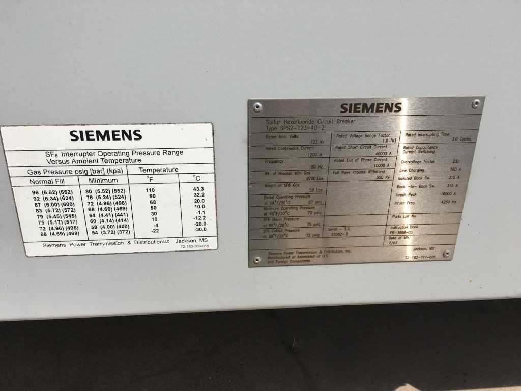 Siemens Hexafluoride Circuit Breaker - POWER GENERATORS