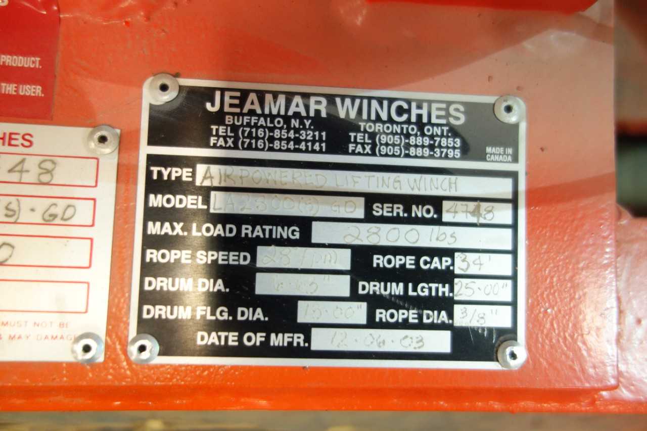 JEAMAR LA2800(S)-GO 260CFM AIR POWERED LIFTING WINCH, PNEUMATIC, 2800 LBS - PNEUMATIC POWER TOOL
