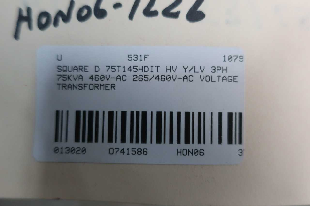 Square D 75T145HDIT Voltage Transformer 3ph 75kva 460hv 460y/265lv - CONTROL TRANSFORMERS