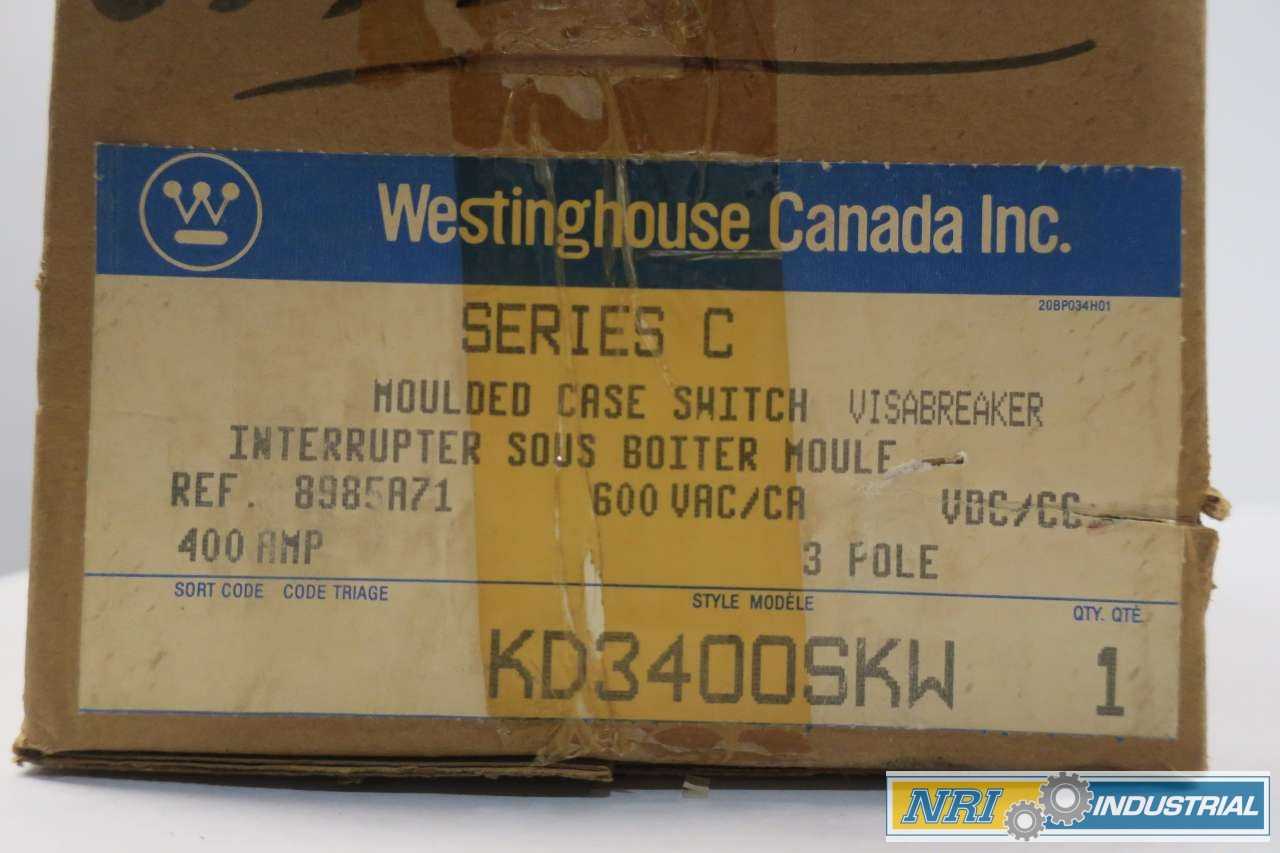 NEW WESTINGHOUSE KD3400SKW 3P 400A AMP 600V-AC MOLDED CASE SWITCH - CIRCUIT BREAKERS