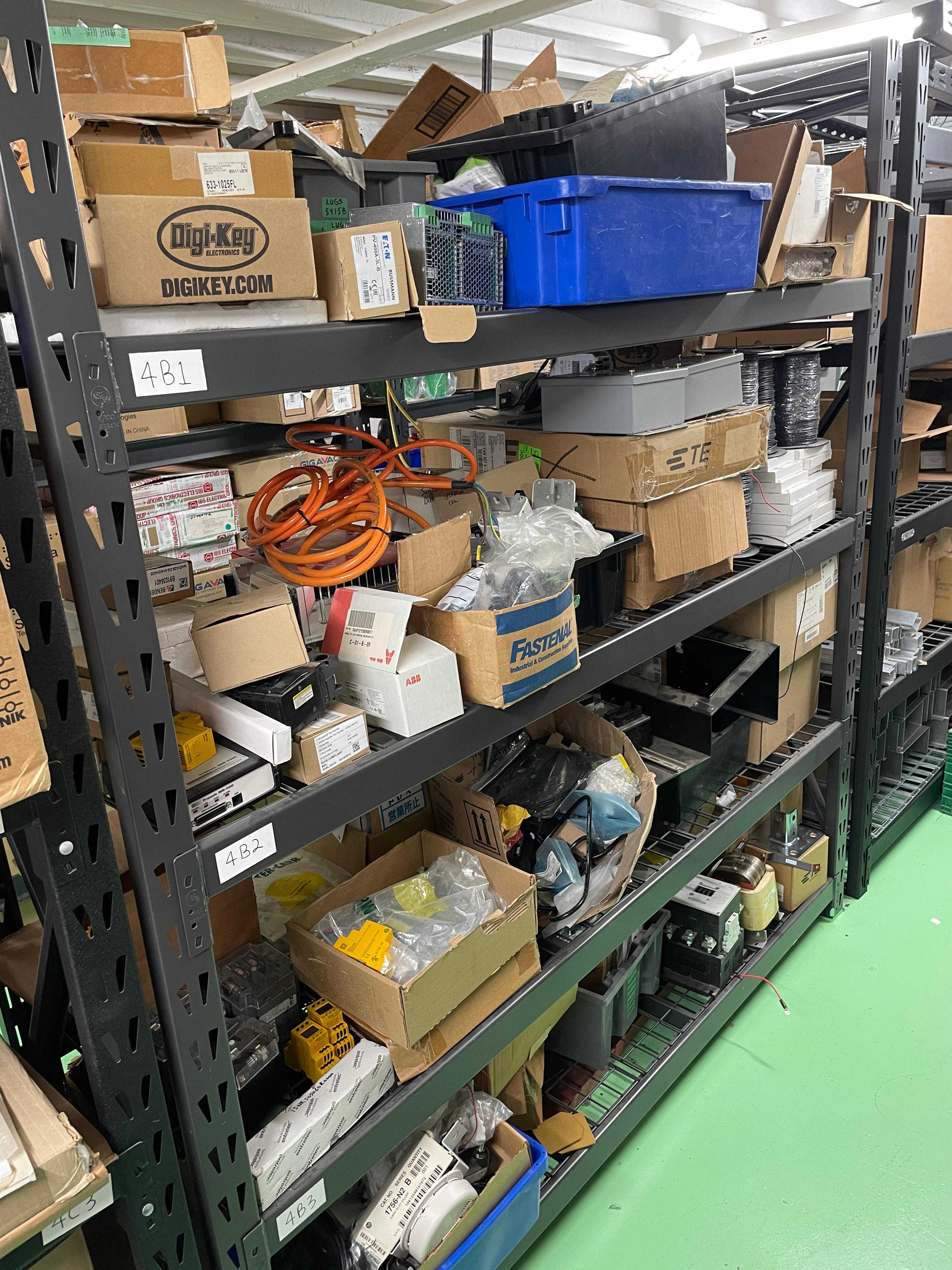 LOT OF 4 SHELVES OF CONTENTS, ABB CONTACTOR, BRUSA, SQUARE D BREAKER,ABB SWITCH - CIRCUIT BREAKERS