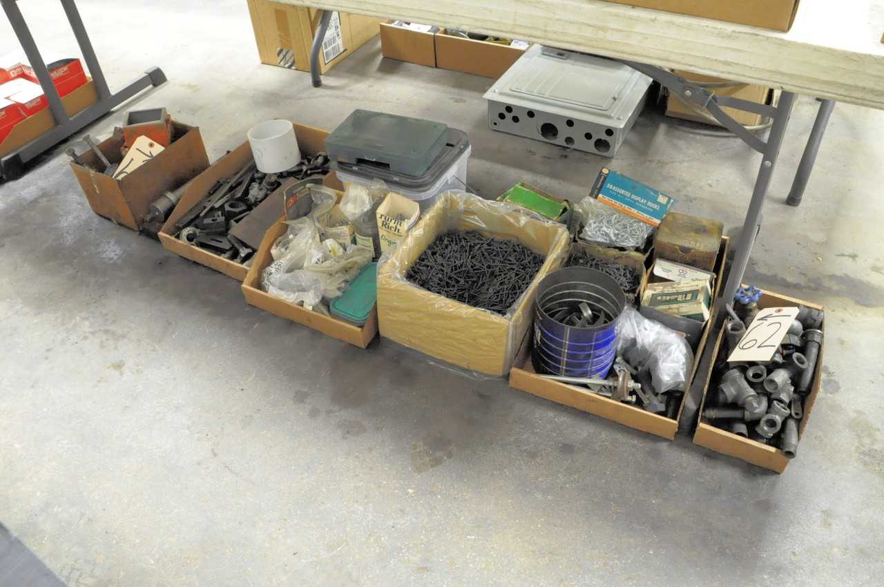 Lot Asstd Hardware in 6 Boxes on Floor Under 1 Table - ELECTRIC POWER TOOLS