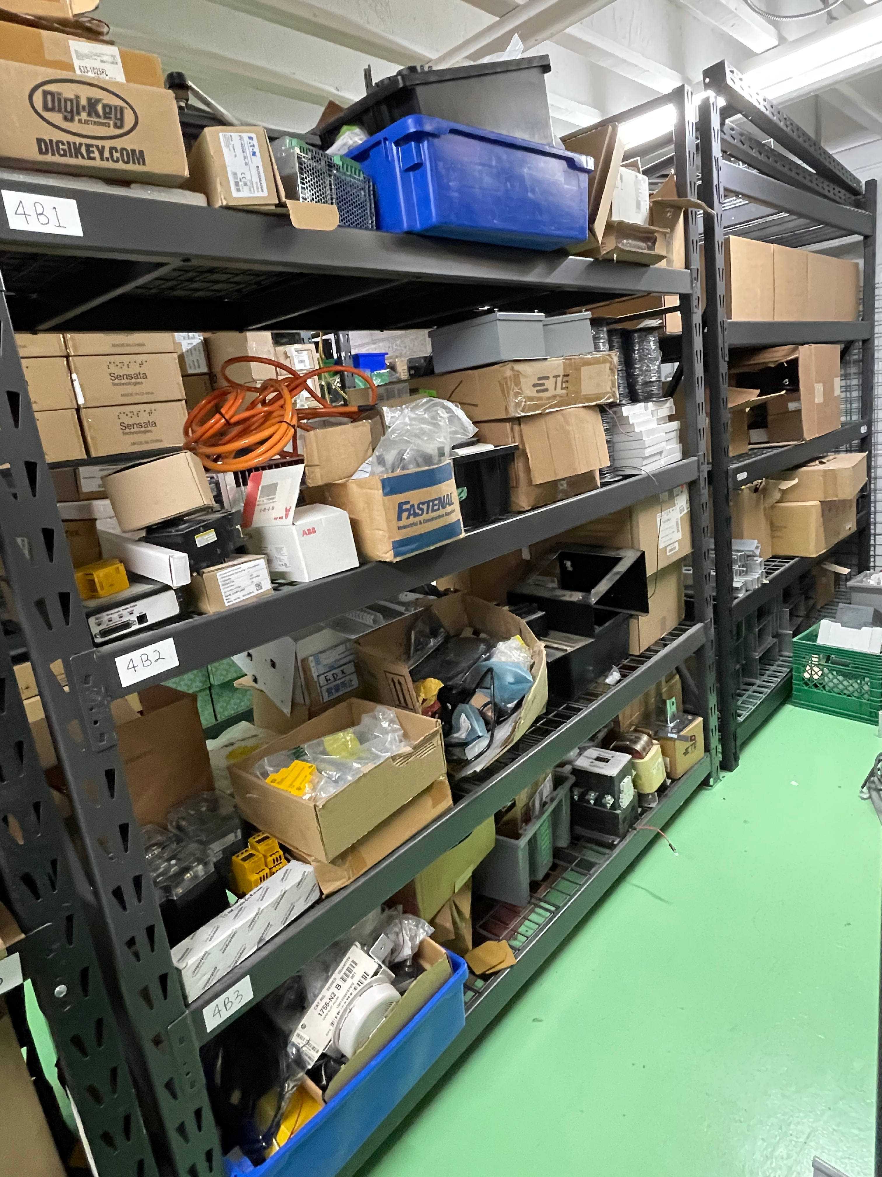 LOT OF 4 SHELVES OF CONTENTS, ABB CONTACTOR, BRUSA, SQUARE D BREAKER,ABB SWITCH - CIRCUIT BREAKERS