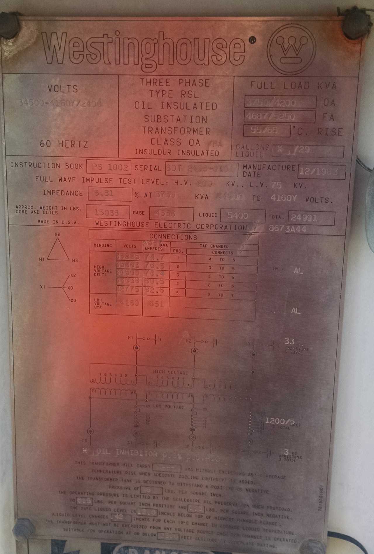 3750/5250 KVA Westinghouse Substation Transformer - POWER GENERATORS