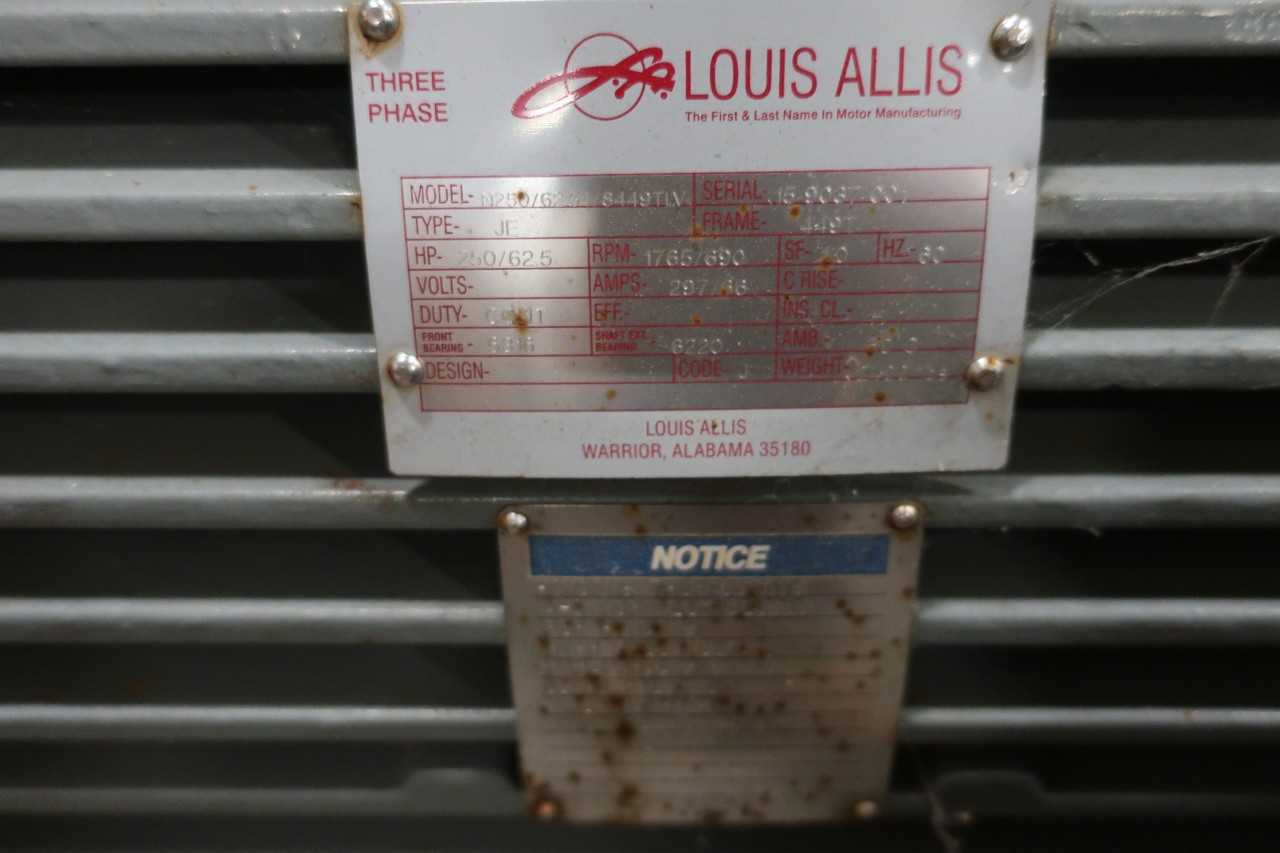 1 ELECTRIC MOTOR N250/6254/S449TIV HP 250/62.5 JE RPM 1765/690 AMPS 297/66 HZ 60- LOUIS ALLIS - ELECTRIC MOTORS
