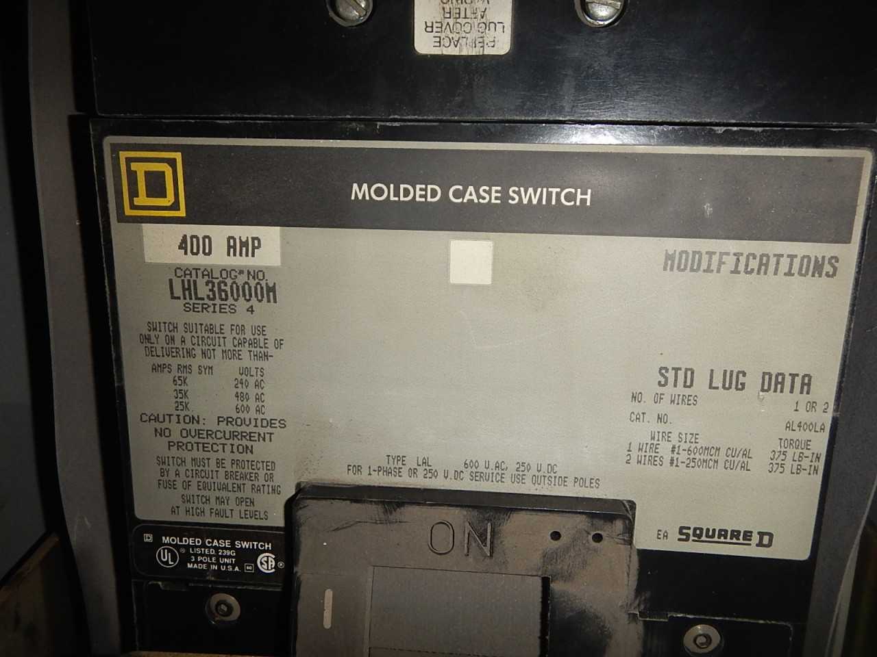 400 Amp Square-D Molded Case Switch - CIRCUIT BREAKERS