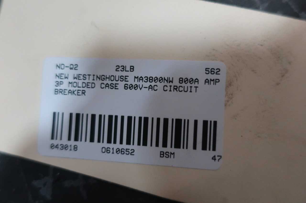NEW WESTINGHOUSE MA3800NW 3P 800A AMP 600V-AC MOLDED CASE BREAKER - CIRCUIT BREAKERS