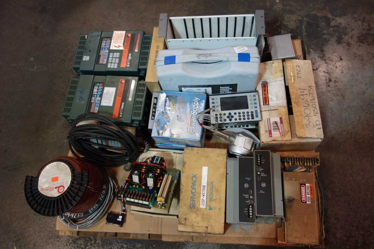 1 PALLET OF ASSORTED ELECTRICAL- AC MOTOR DRIVES, SERVO MOTOR, SERVO AMP- ALLEN BRADLEY, ABB, YASKAWA - SERVO