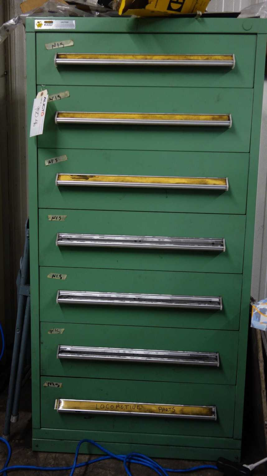 7-DRAWER STANLEY VIDMAR TOOL BOX CABINET W/ CONTENTS, BELTS, AUTOMATIVE PARTS - TOOL STORAGE