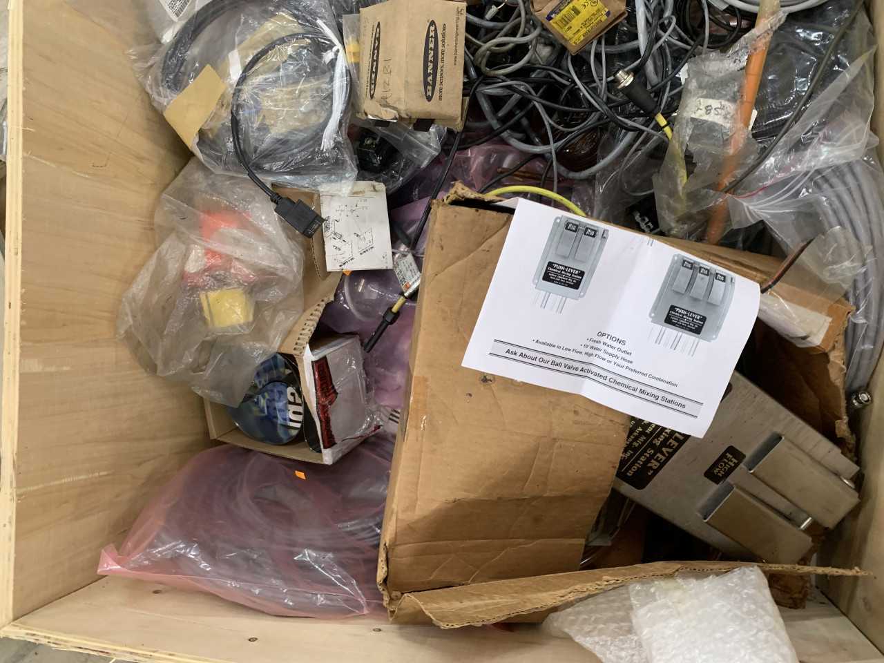 CRATE OF MISC. ELECTRICAL AUTOMATION EQUIPMENT SENSORS ETC. - ELECTRICAL COMPONENTS