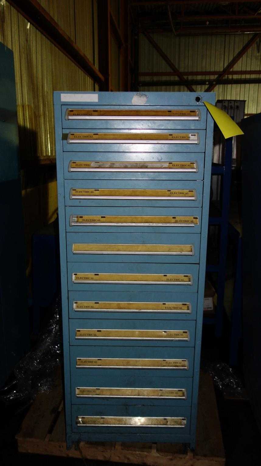 GENERIC 12- DRAWER TOOL CABINET W/ CONTENTS, ELECTRICAL CONTROLS, THERMAL RELAYS - INDUSTRIAL PARTS GENERIC 12- DRAWER TOOL CABINET W/ CONTENTS, ELECTRICAL CONTROLS, THERMAL RELAYS - INDUSTRIAL PARTS