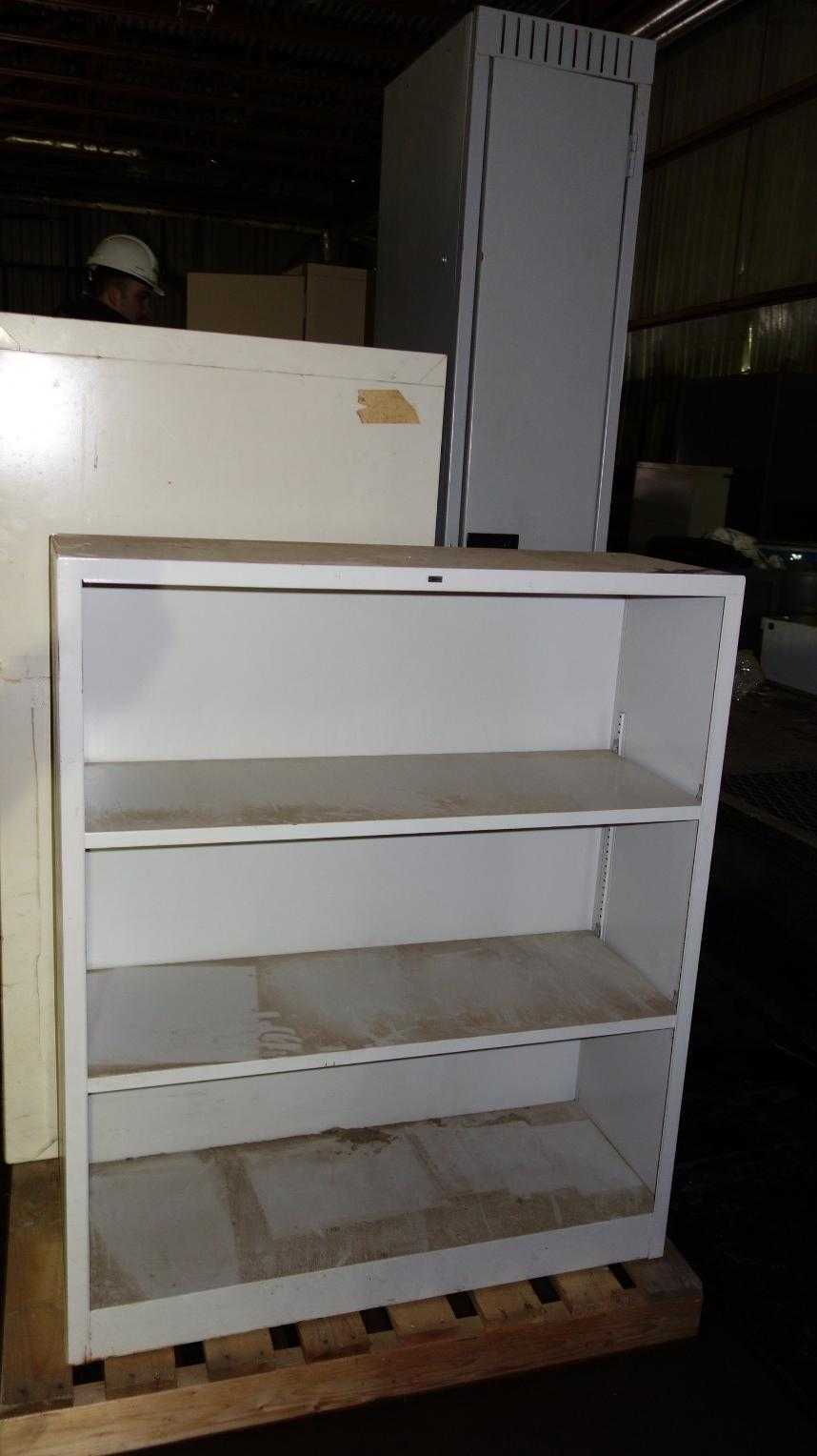 1 PALLET OF ASSORTED OFFICE STEEL SHELVING, CABINETS - SHELVING