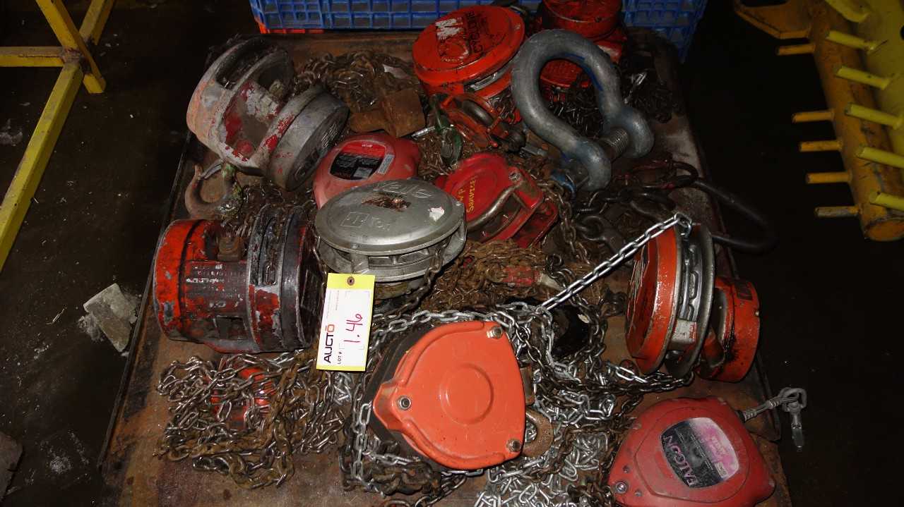 PALLET OF ASSORTED MANUAL CHAIN HOISTS 1/2 - 1 TON, COLUMBUS MCKINNON, FALCON - LIFTING EQUIPMENT