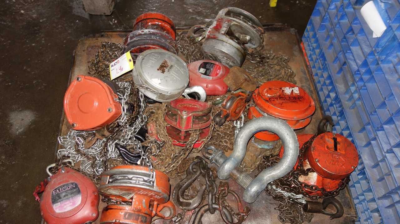 PALLET OF ASSORTED MANUAL CHAIN HOISTS 1/2 - 1 TON, COLUMBUS MCKINNON, FALCON - LIFTING EQUIPMENT