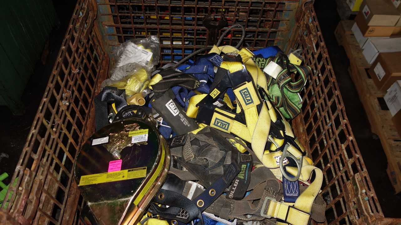 1 CRATE OF ASSORTED LIFE LINES, SAFETY HARNESSES, SALA, MILLER - SAFETY EQUIPMENT