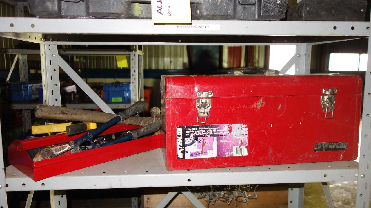 TOOL BOX OF ASSORTED HAND TOOLS, SCREWDRIVERS, BOLT CUTTERS, FILES, SHEARS - HAND TOOLS