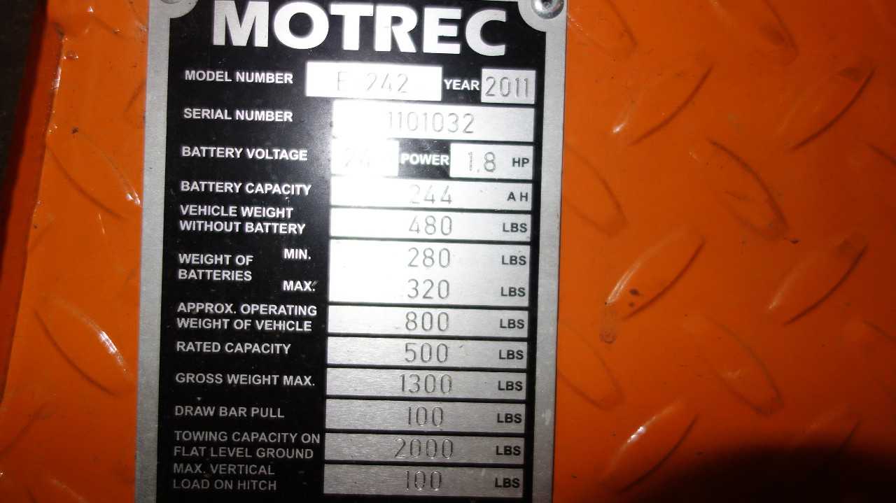 MOTREC E-242 2000LBS 24V-DC PERSONAL CARRIER MOVING CART - MATERIAL HANDLING