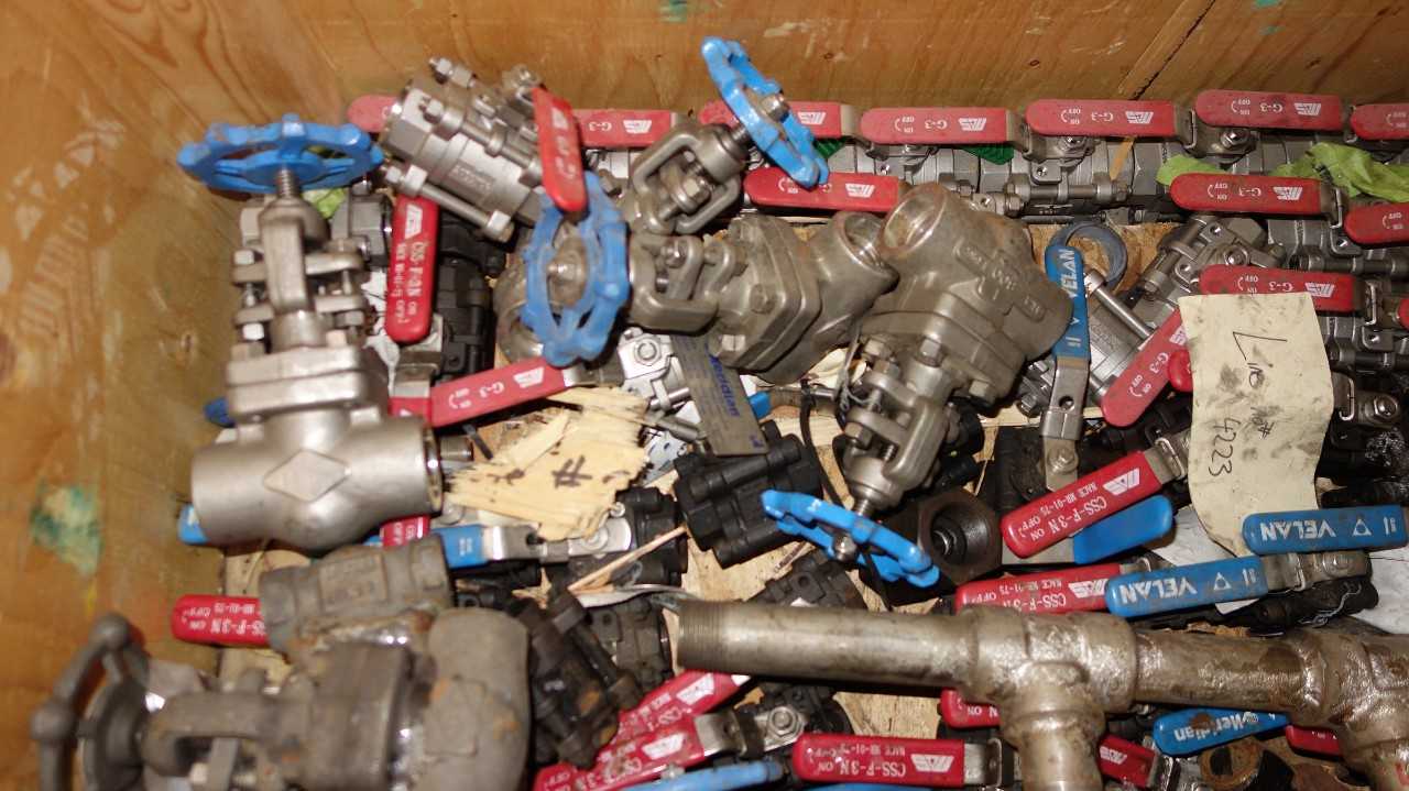 PALLET OF ASSORTED STAINLESS/STEEL GLOBE & BALL VALVES, VELAN, NAS, MERIDIAN - VALVES