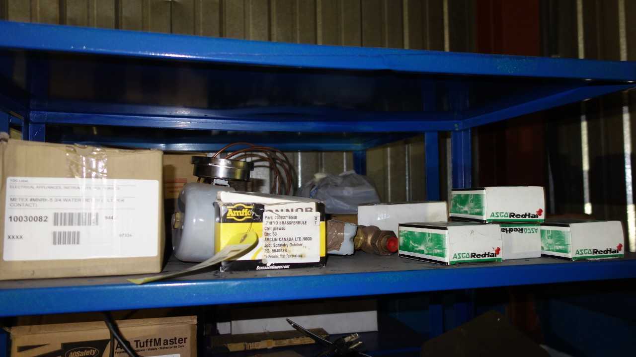 CONTENTS OF SHELVING - VALVE REPLACEMENT PARTS, ASCO, FIKE, FISHER, PROQUIP - VALVES