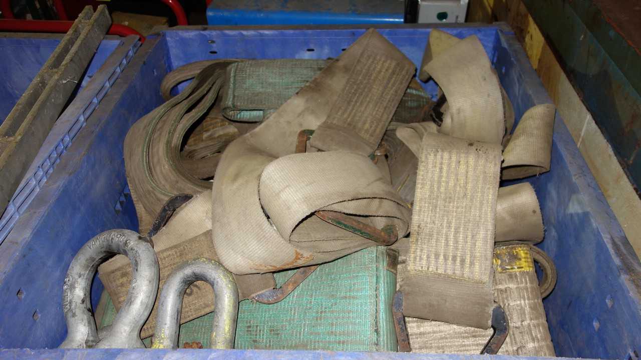 1 BOX OF ASSORTED HOISTING RIGGING SLINGS, STRAPS - LIFTING EQUIPMENT