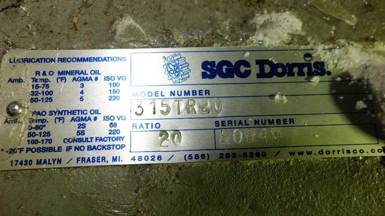 NEW SGC DORRIS 315TR20 SHAFT MOUNT GEAR REDUCER 20:1 - GEAR REDUCERS