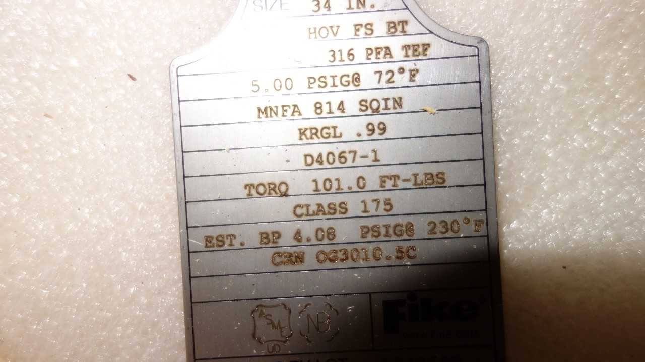 NEW FIKE HOV FS BT 34IN STAINLESS VALVE RUPTURE DISC - INDUSTRIAL PARTS