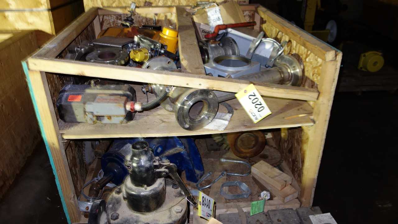 1 CRATE OF ASSORTED VALVE REPLACEMENT PARTS, STAINLESS BALL VALVES, PUMPS - VALVES
