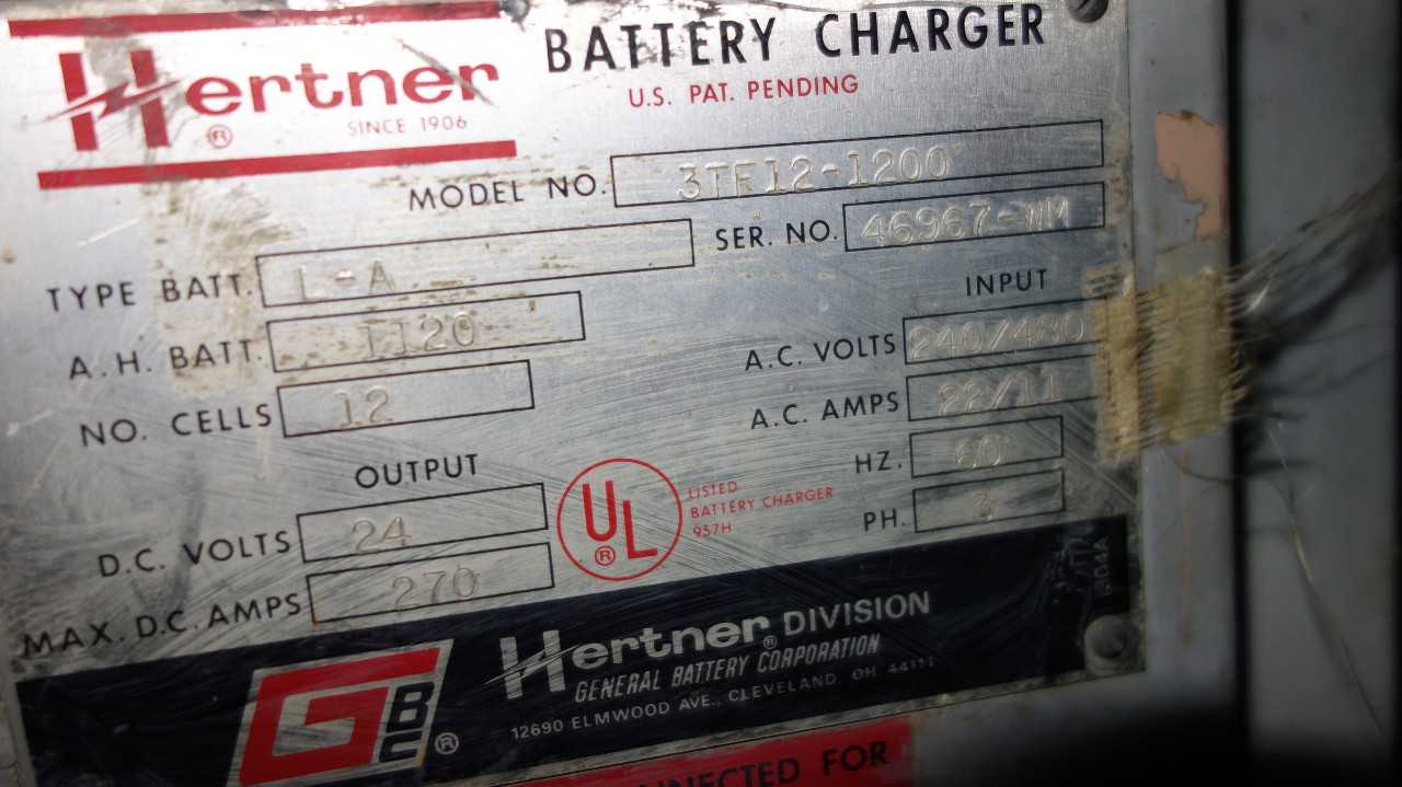 HERTNER 3TF12-1200 BATTERY CHARGER POWER SUPPLY 240/480V-AC IN 24V-DC OUT - MATERIAL HANDLING