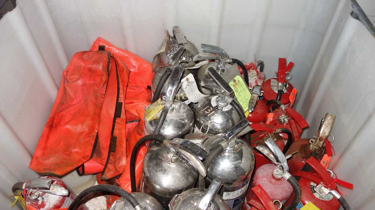 CRATE OF SAFETY FIRE EXTINGUISHERS - SAFETY EQUIPMENT
