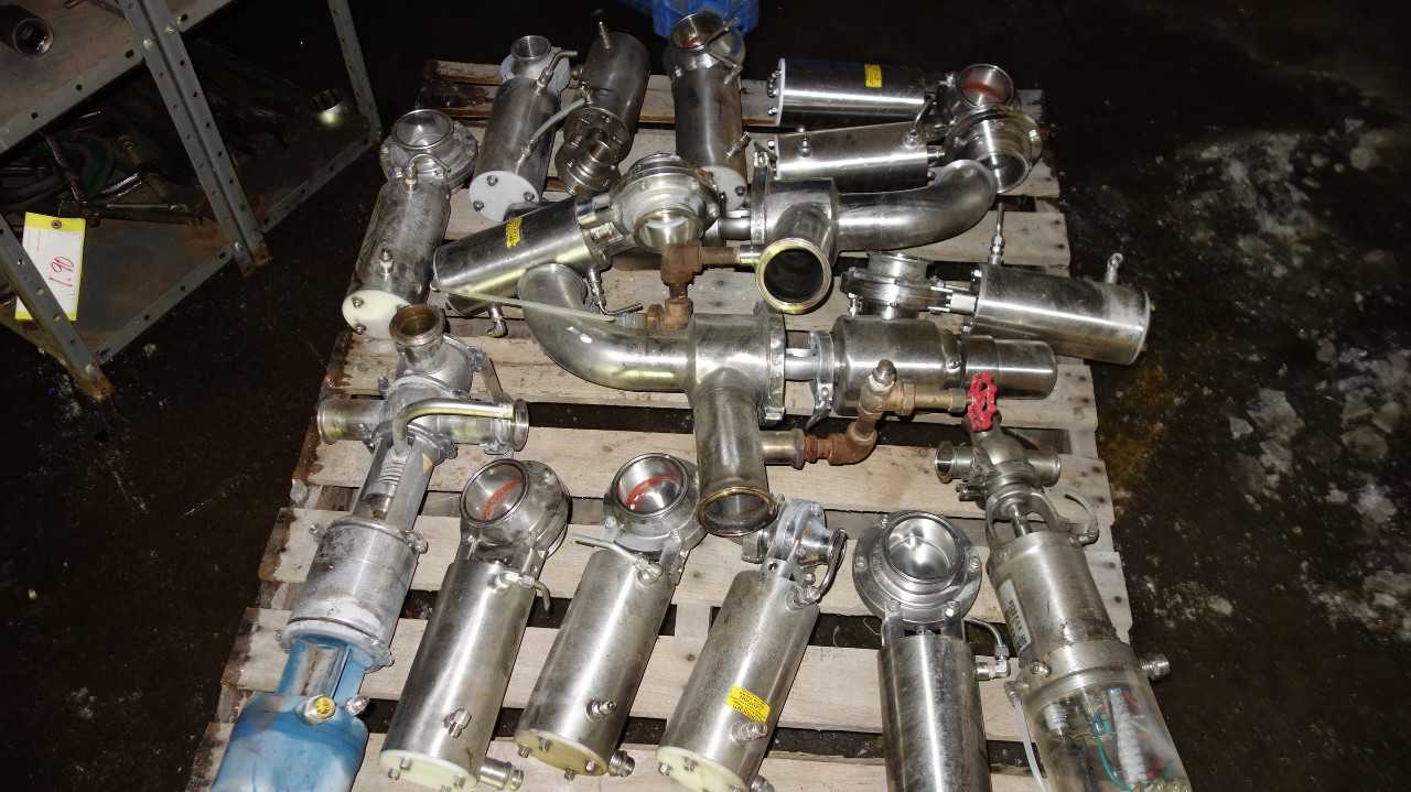 PALLET OF ASSORTED STAINLESS SANITARY BUTTERFLY VALVES, WAUKESHA,  - FOOD & BEVERAGE