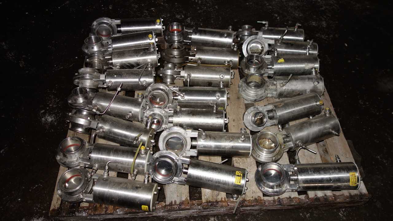 PALLET OF ASSORTED STAINLESS SANITARY BUTTERFLY VALVES, WAUKESHA - FOOD & BEVERAGE