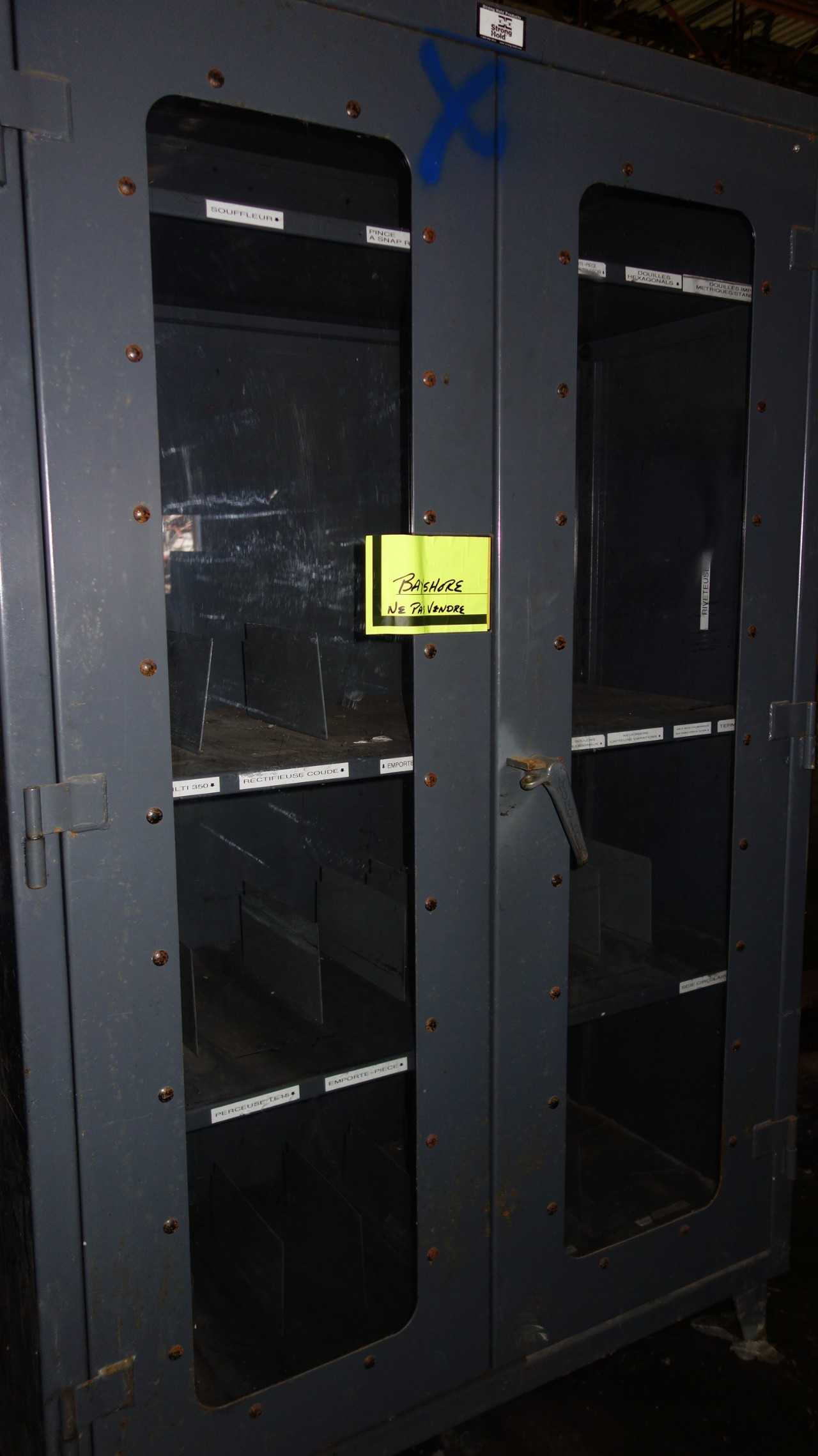 STRONG HOLD 4 SHELF GLASS 2 DOOR STEEL CABINET - TOOL STORAGE
