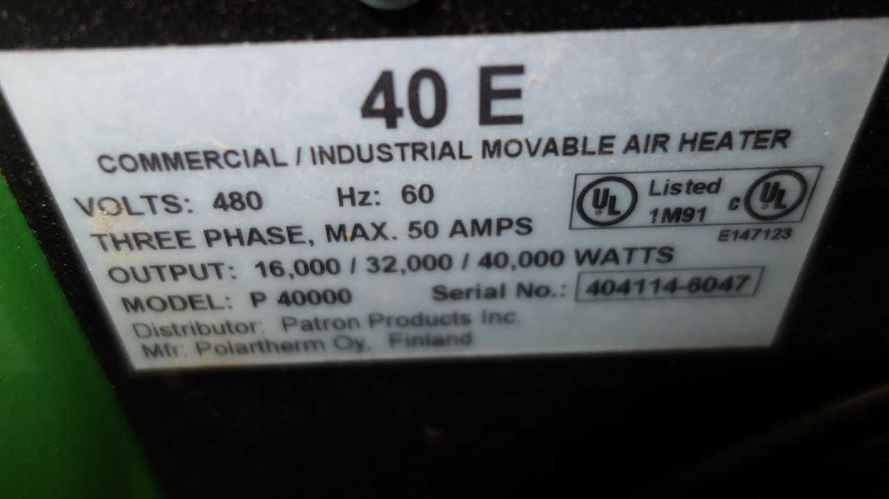 PATRON 40E P40000 40000W 480V-AC INDUSTRIAL MOVEABLE AIR HEATER - HVAC EQUIPMENT