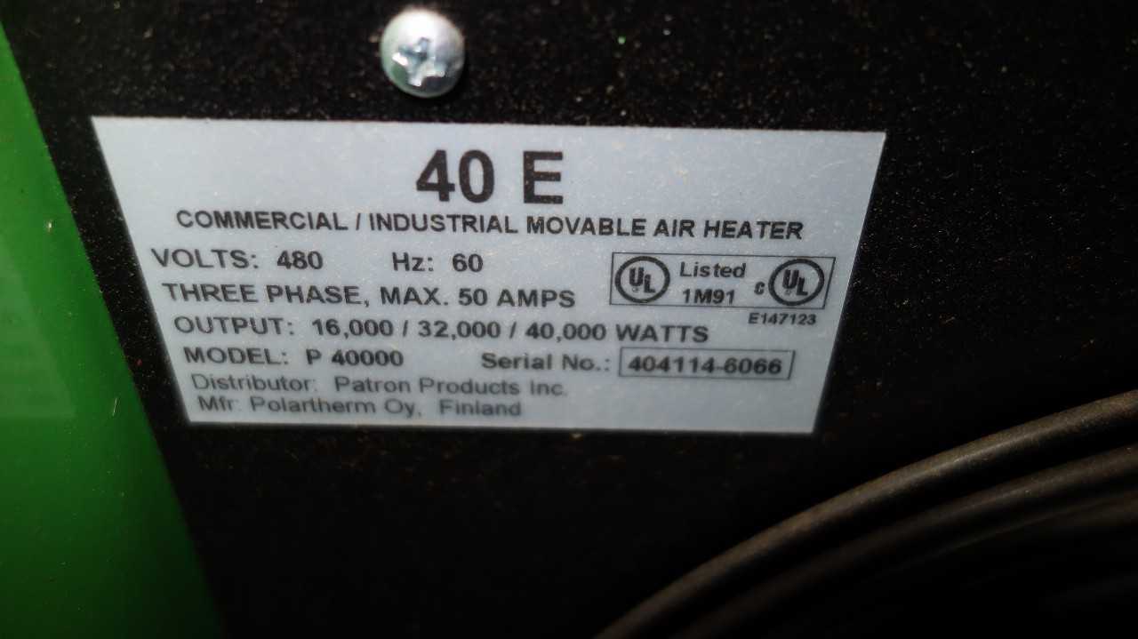 PATRON 40E P40000 40000W 480V-AC INDUSTRIAL MOVEABLE AIR HEATER - TEMPERATURE CONTROL COMPONENTS