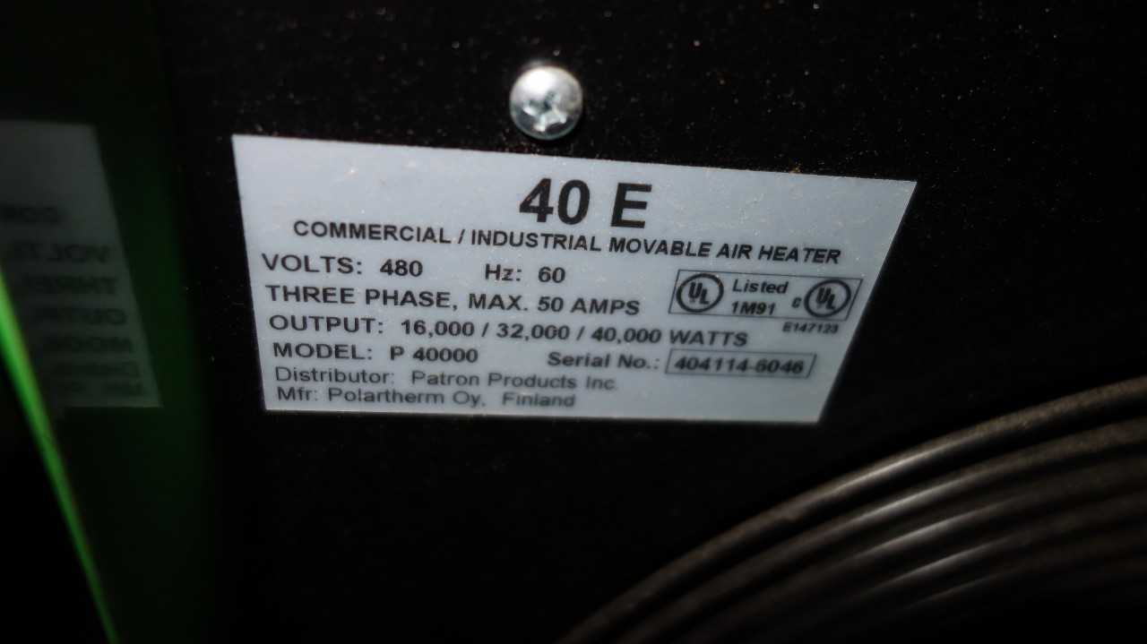PATRON 40E P40000 40000W 480V-AC INDUSTRIAL MOVEABLE AIR HEATER - TEMPERATURE CONTROL COMPONENTS