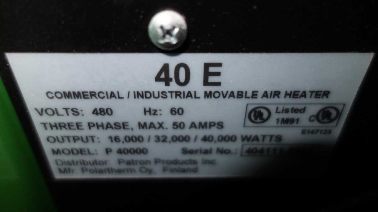 PATRON 40E P40000 40000W 480V-AC INDUSTRIAL MOVEABLE AIR HEATER - TEMPERATURE CONTROL COMPONENTS