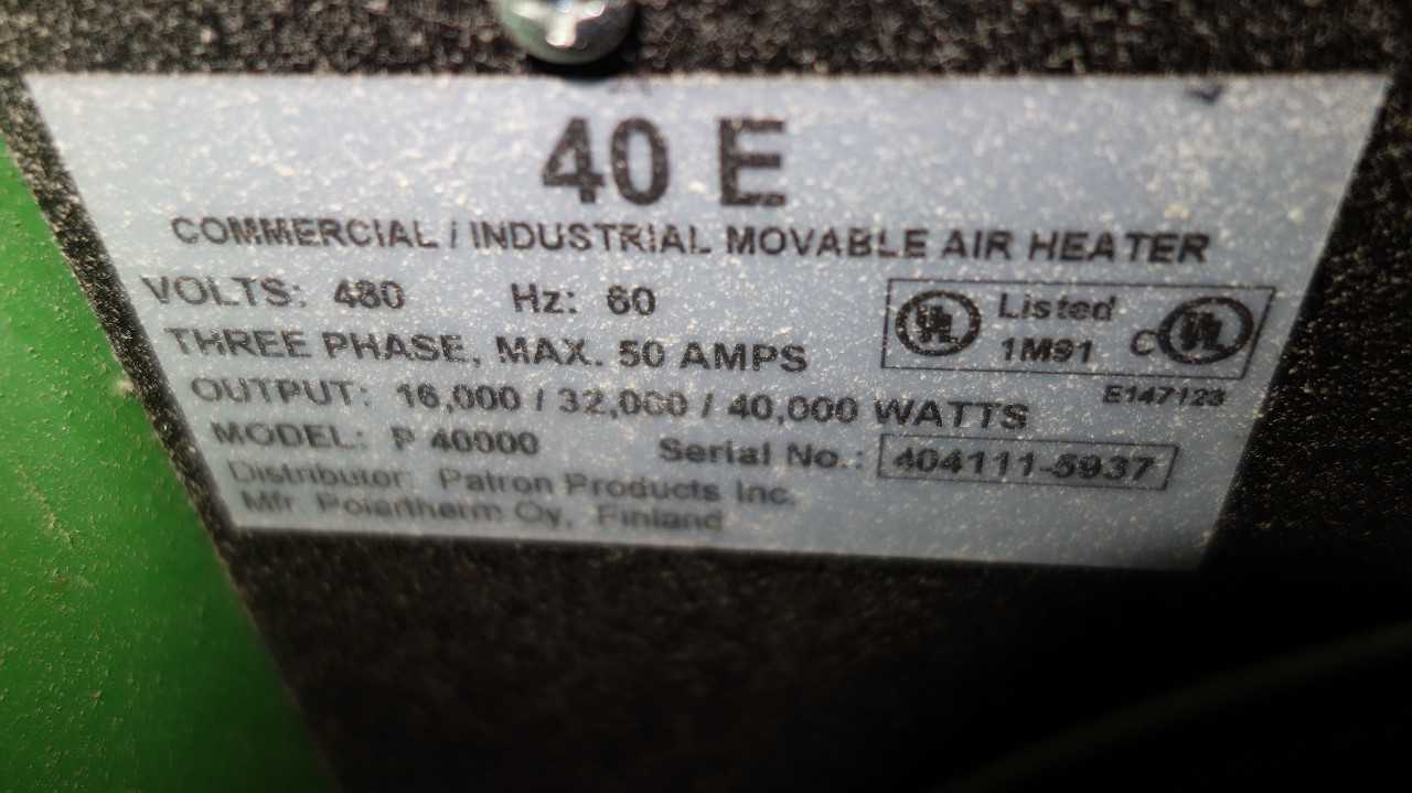 PATRON 40E P40000 40000W 480V-AC INDUSTRIAL MOVEABLE AIR HEATER - TEMPERATURE CONTROL COMPONENTS