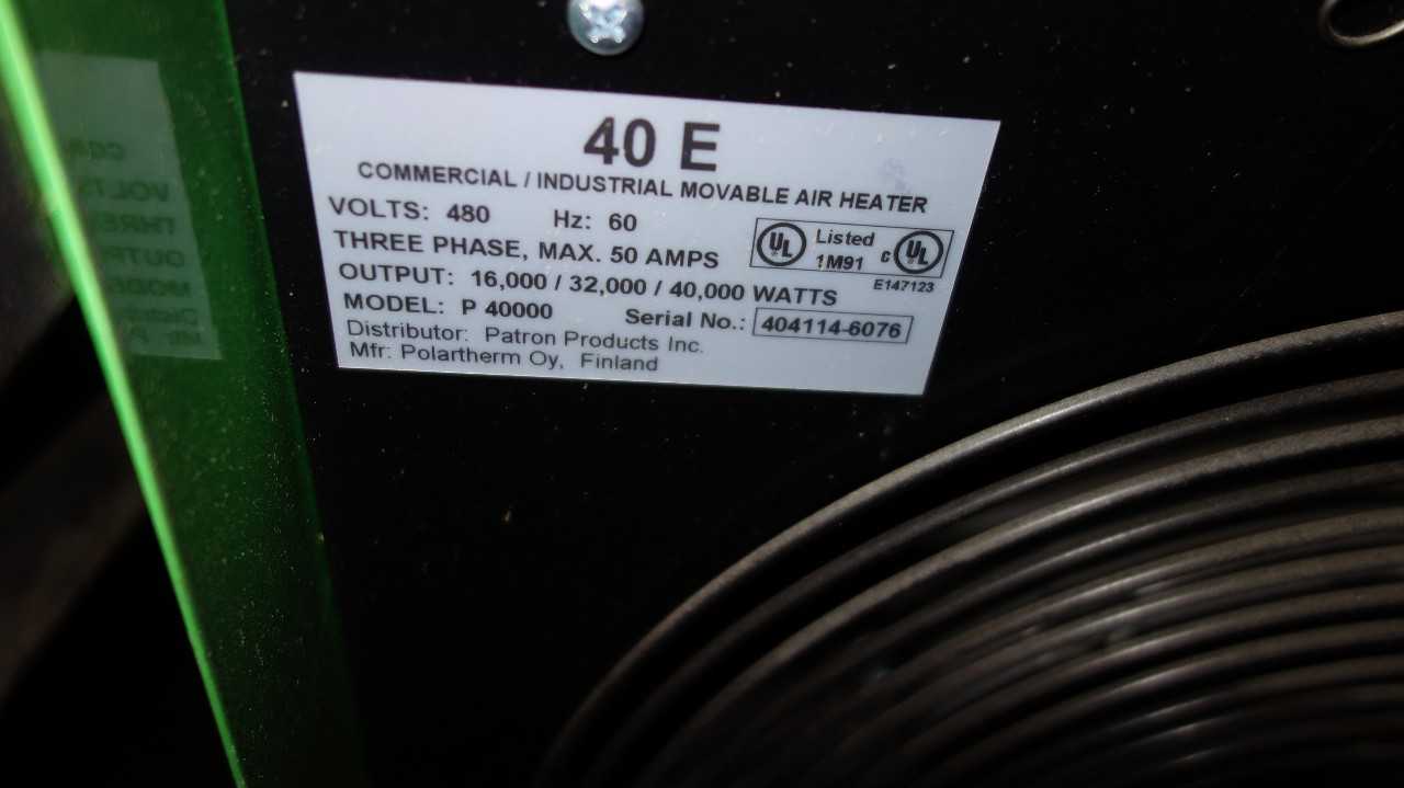 PATRON 40E P40000 40000W 480V-AC INDUSTRIAL MOVEABLE AIR HEATER - TEMPERATURE CONTROL COMPONENTS