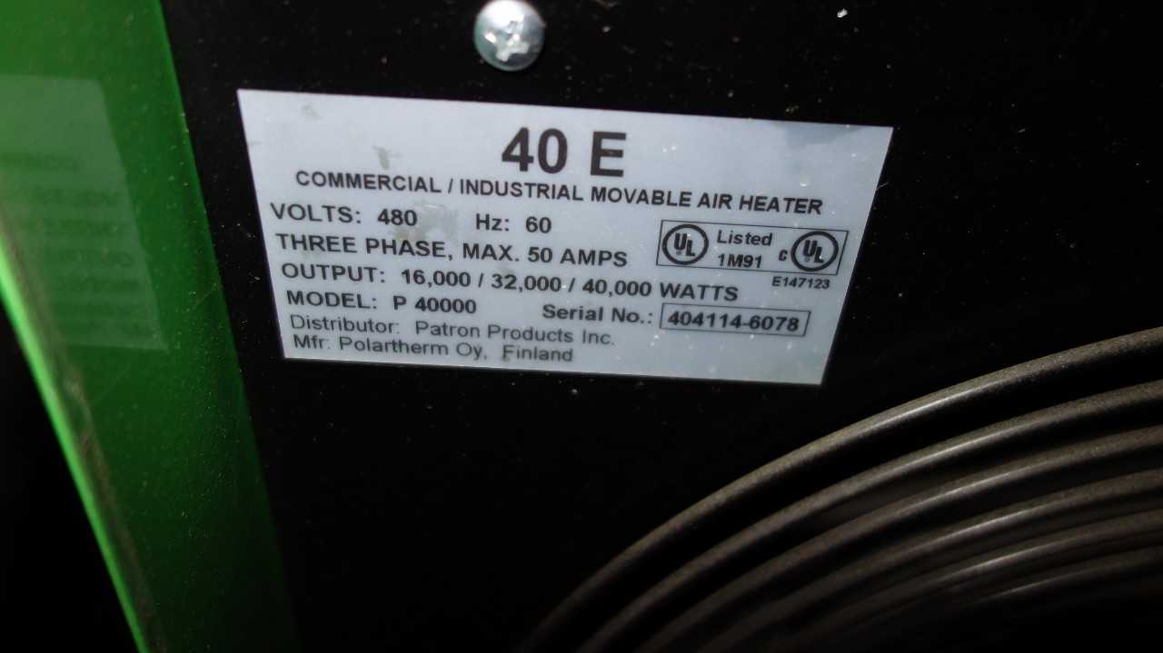 PATRON 40E P40000 40000W 480V-AC INDUSTRIAL MOVEABLE AIR HEATER - TEMPERATURE CONTROL COMPONENTS