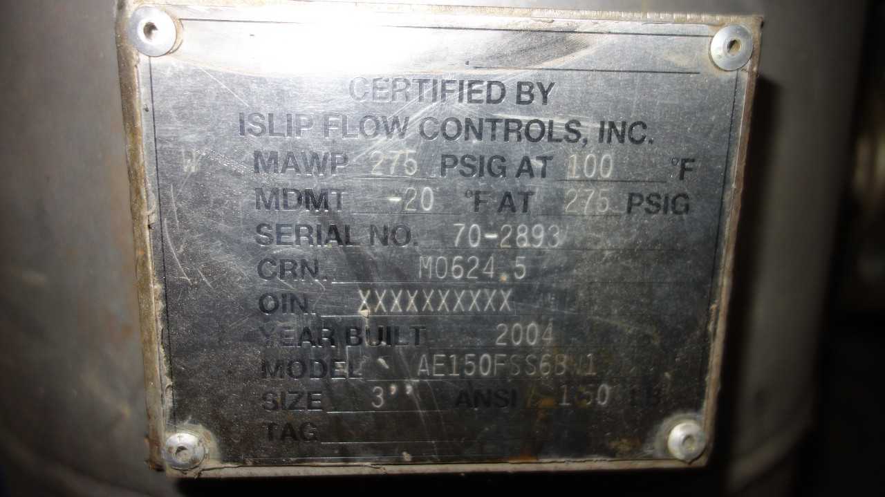 ISLIP FLOW CONTROLS AE150FSS6BW1 150 3IN STAINLESS TANK - PROCESS EQUIPMENT