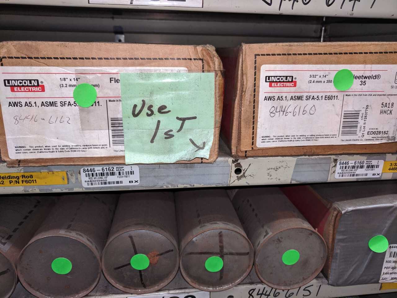 CONTENTS OF SHELVES WELDING RODS, RADNOR, LINCOLN ELECTRIC, ESAB, ARC AIR - WELDING EQUIPMENT