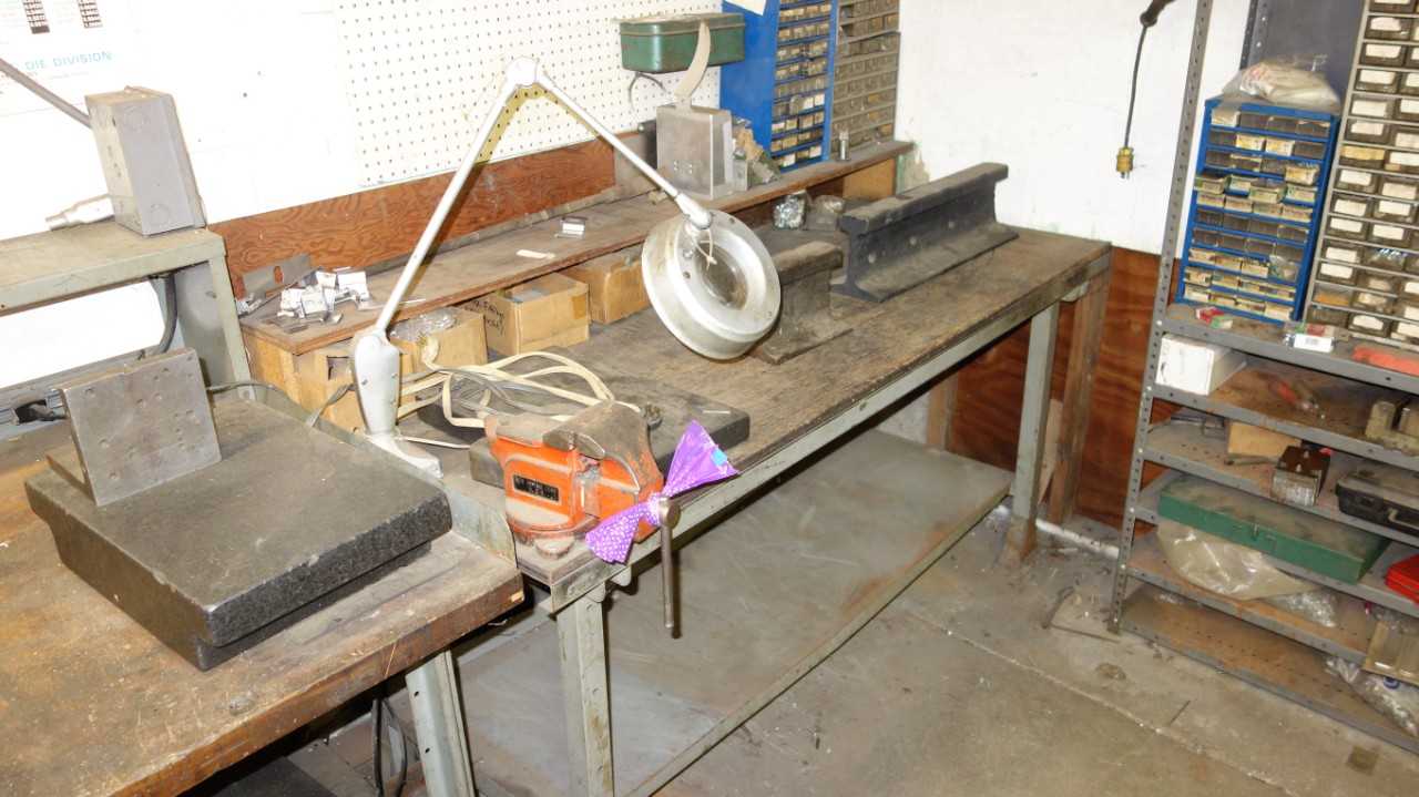 PROFESSIONAL WORK TABLE DESK WITH CONTENTS (VISE IS NOT INCLUDED) - PLANT & FACILITY